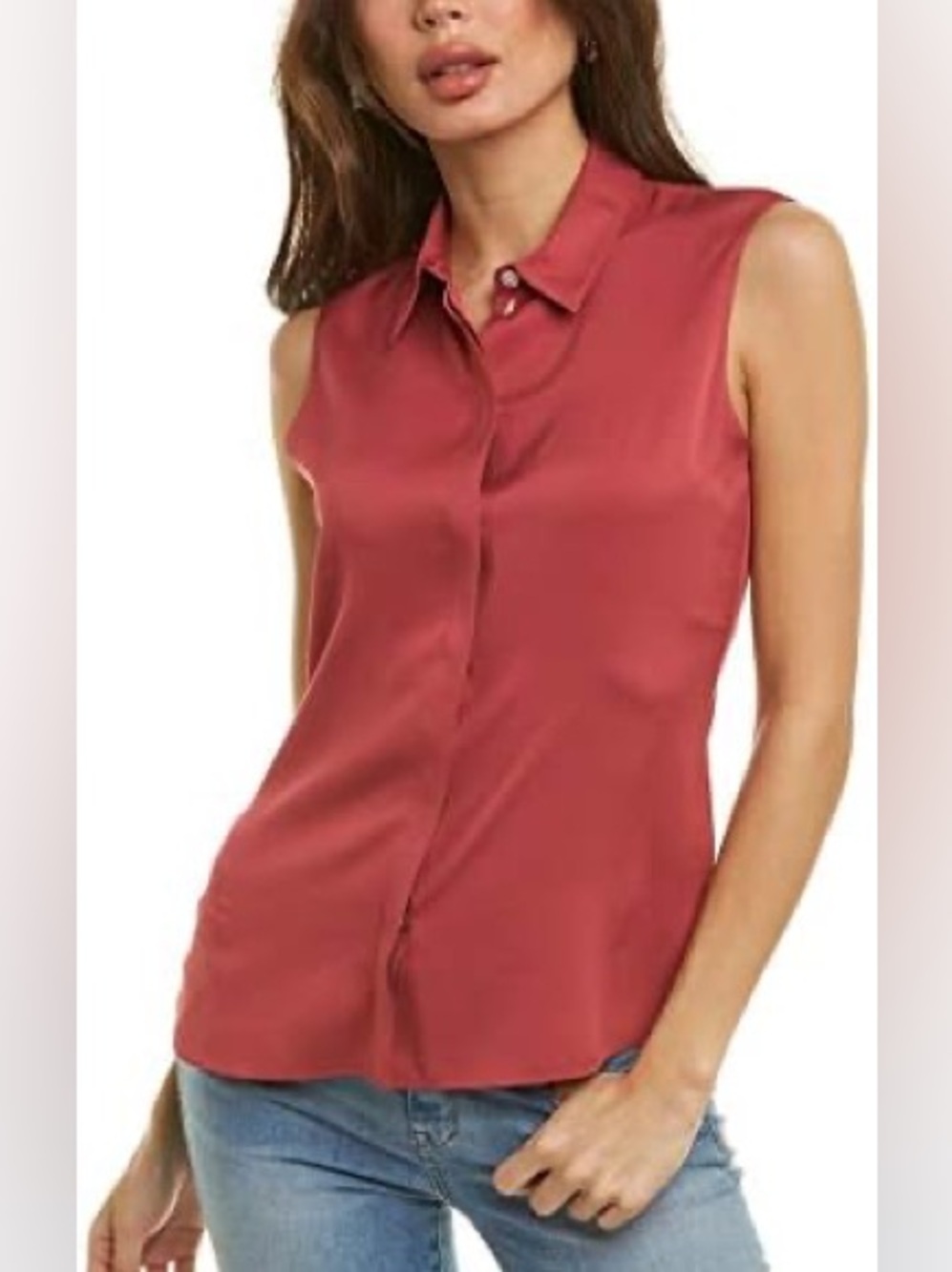 Theory Sleeveless Silk Button-Down Blouse in Pink Dusty Rose | Size Large